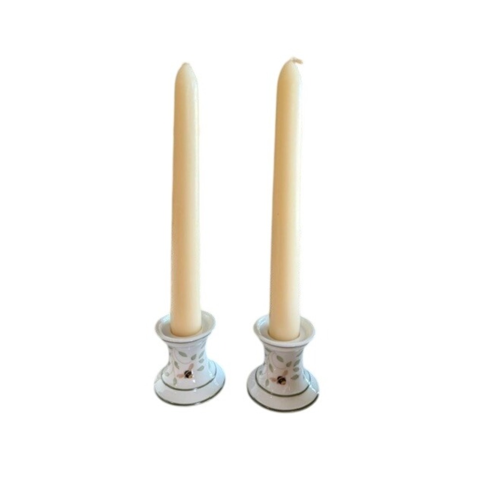 Lenox Butterfly Meadow Candlestick Pair with Tapers Porcelain Bee Leaf White New